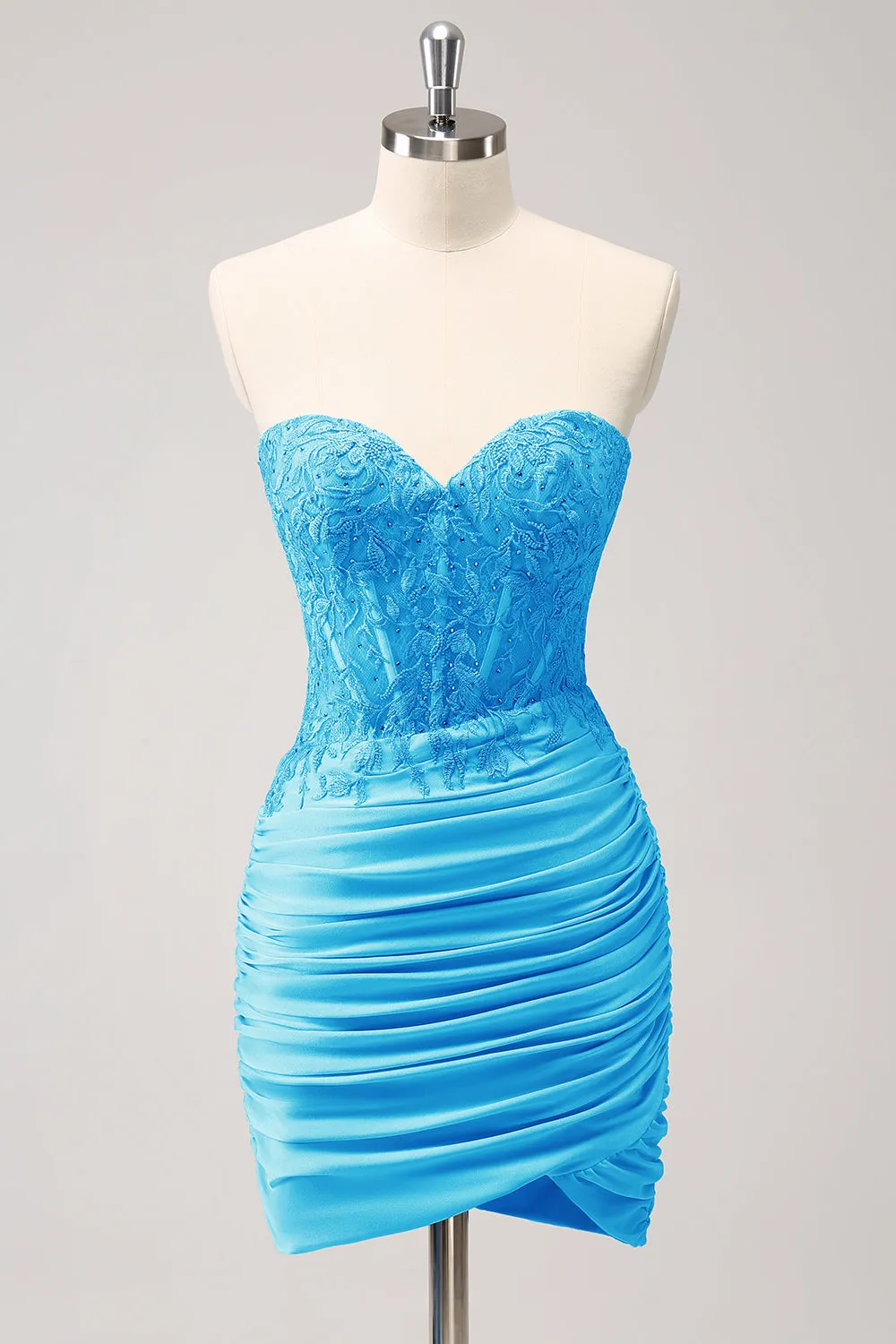 Glitter Lilac Tight Sweetheart Corset Short Pleated Homecoming Dress with Beading