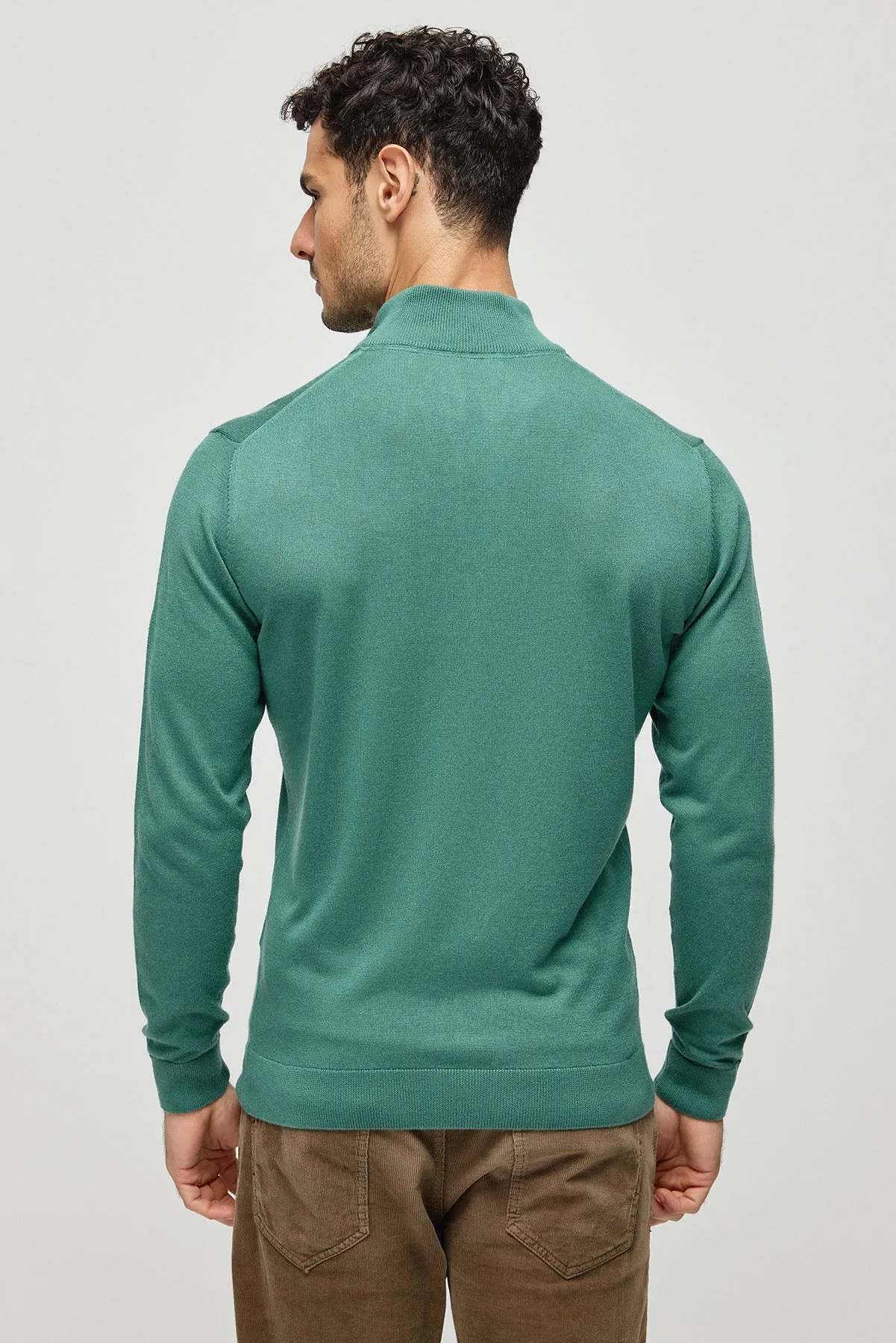Green Silk Cashmere Utku Half Turtleneck Long Sleeve Men's Knitwear