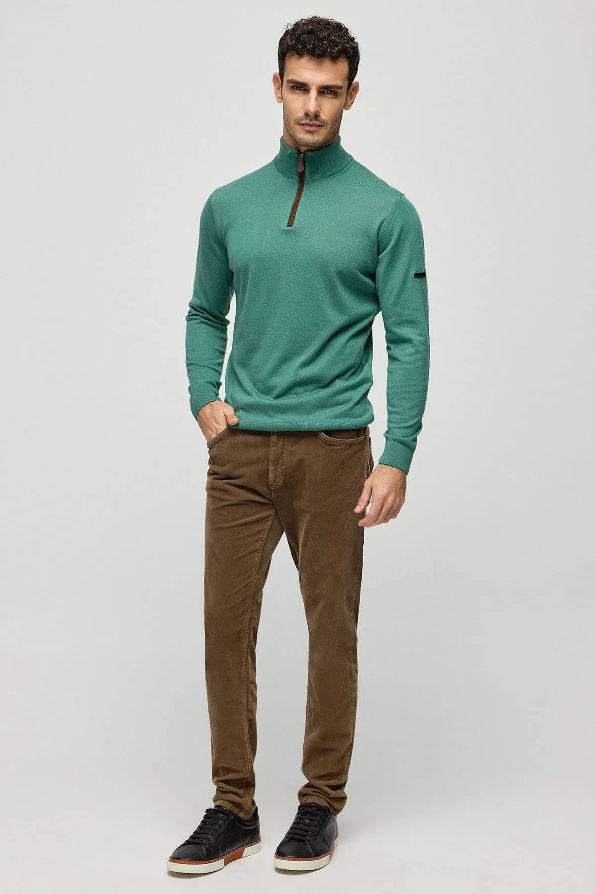 Green Silk Cashmere Utku Half Turtleneck Long Sleeve Men's Knitwear