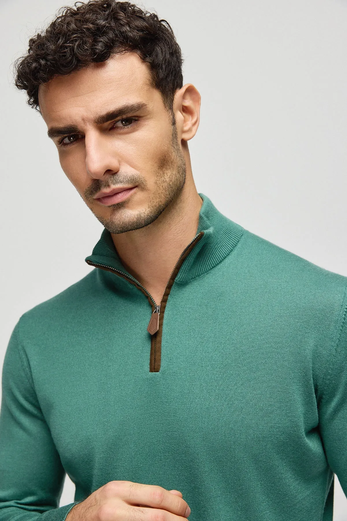 Green Silk Cashmere Utku Half Turtleneck Long Sleeve Men's Knitwear