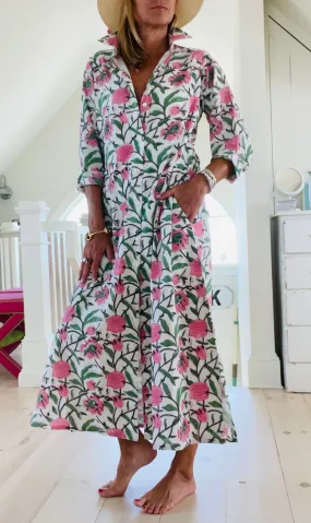Hand Block Shirtdress in Beach Rose