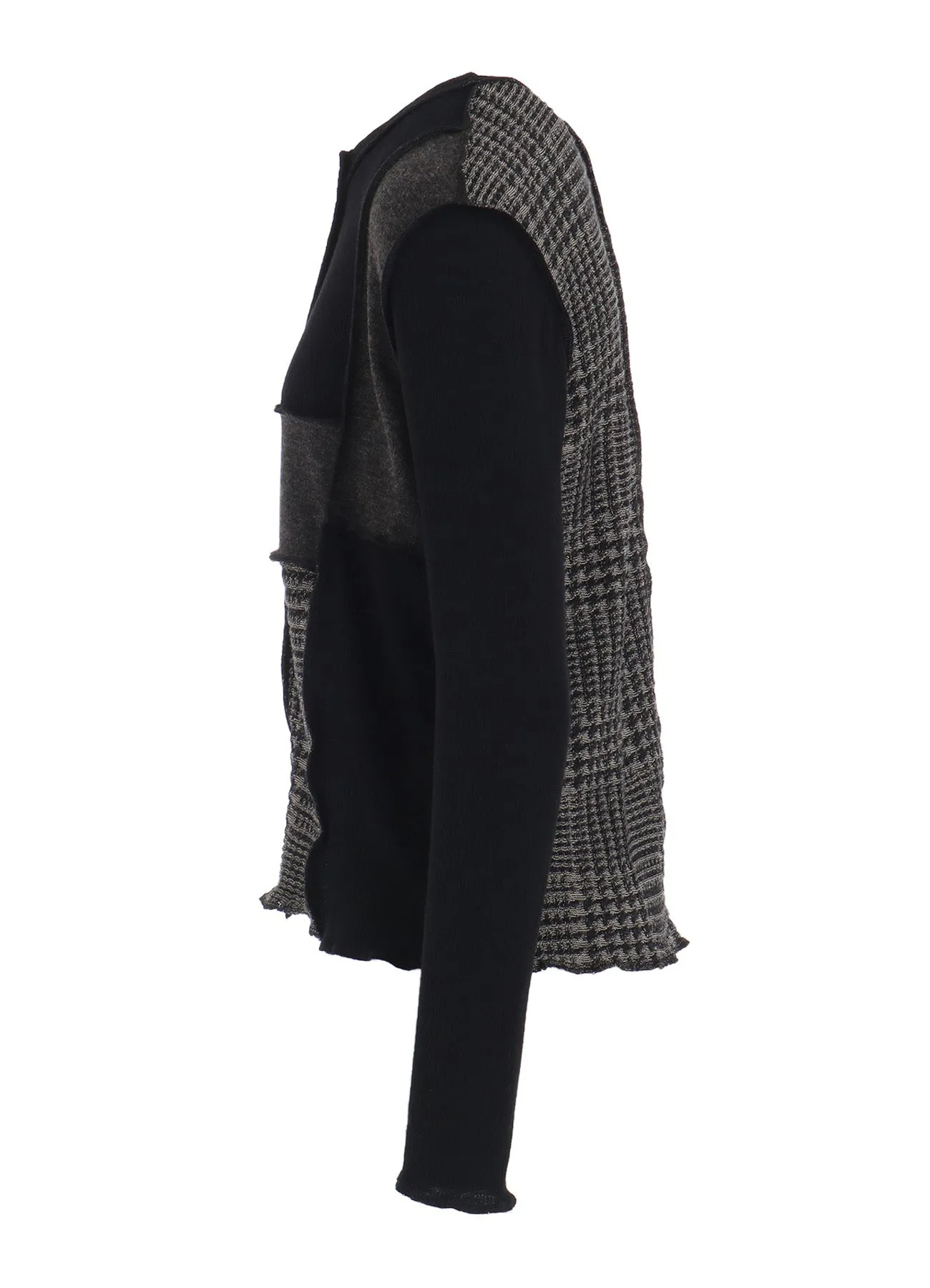 HANDSTOOTH/PLAID PATCHWORK LONG SLEEVE CARDIGAN