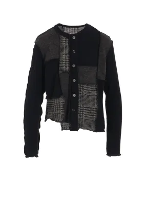 HANDSTOOTH/PLAID PATCHWORK LONG SLEEVE CARDIGAN