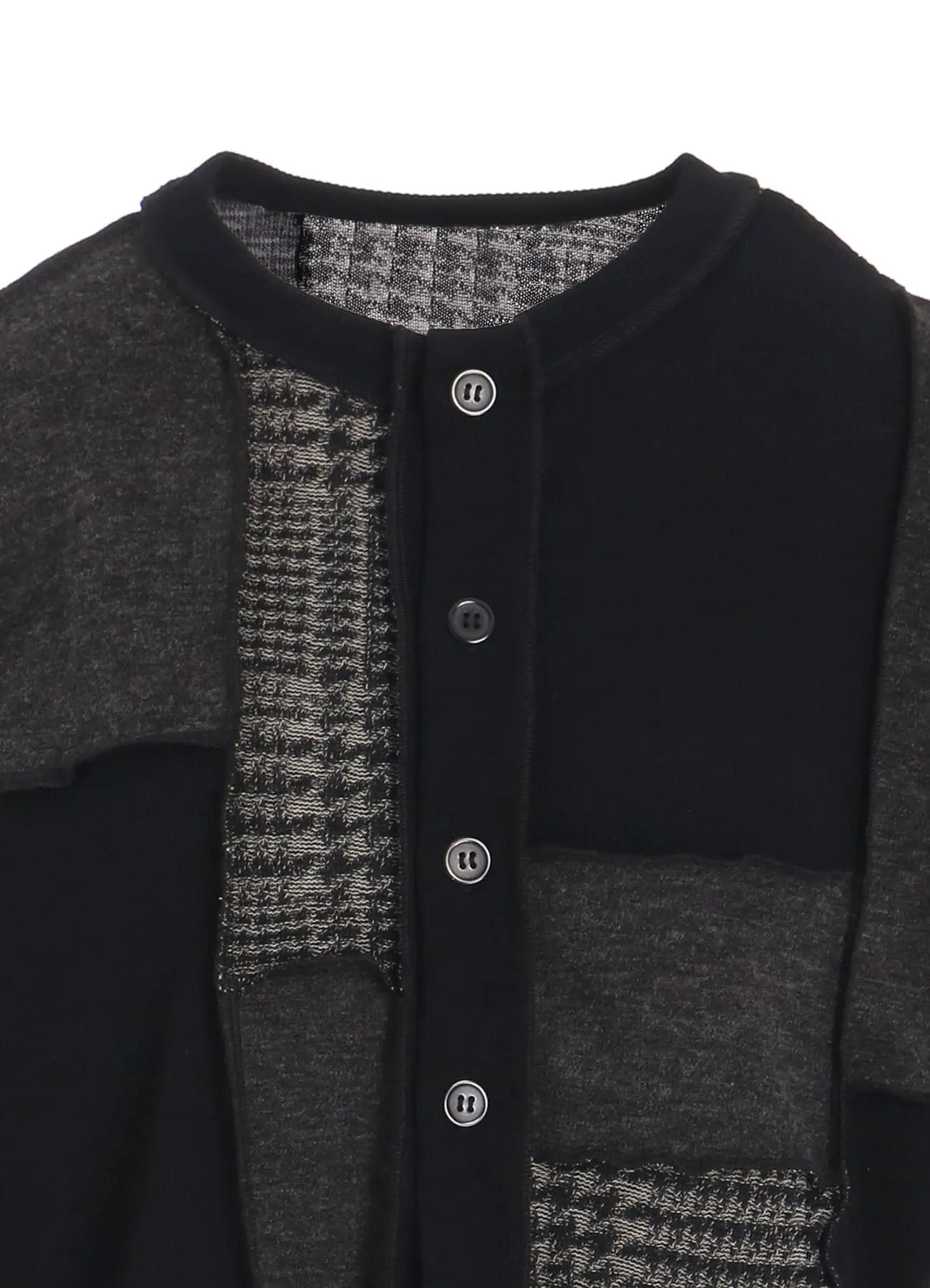 HANDSTOOTH/PLAID PATCHWORK LONG SLEEVE CARDIGAN