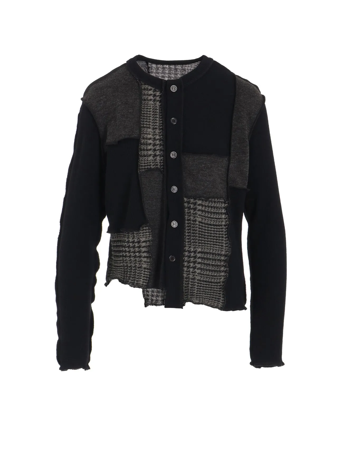 HANDSTOOTH/PLAID PATCHWORK LONG SLEEVE CARDIGAN