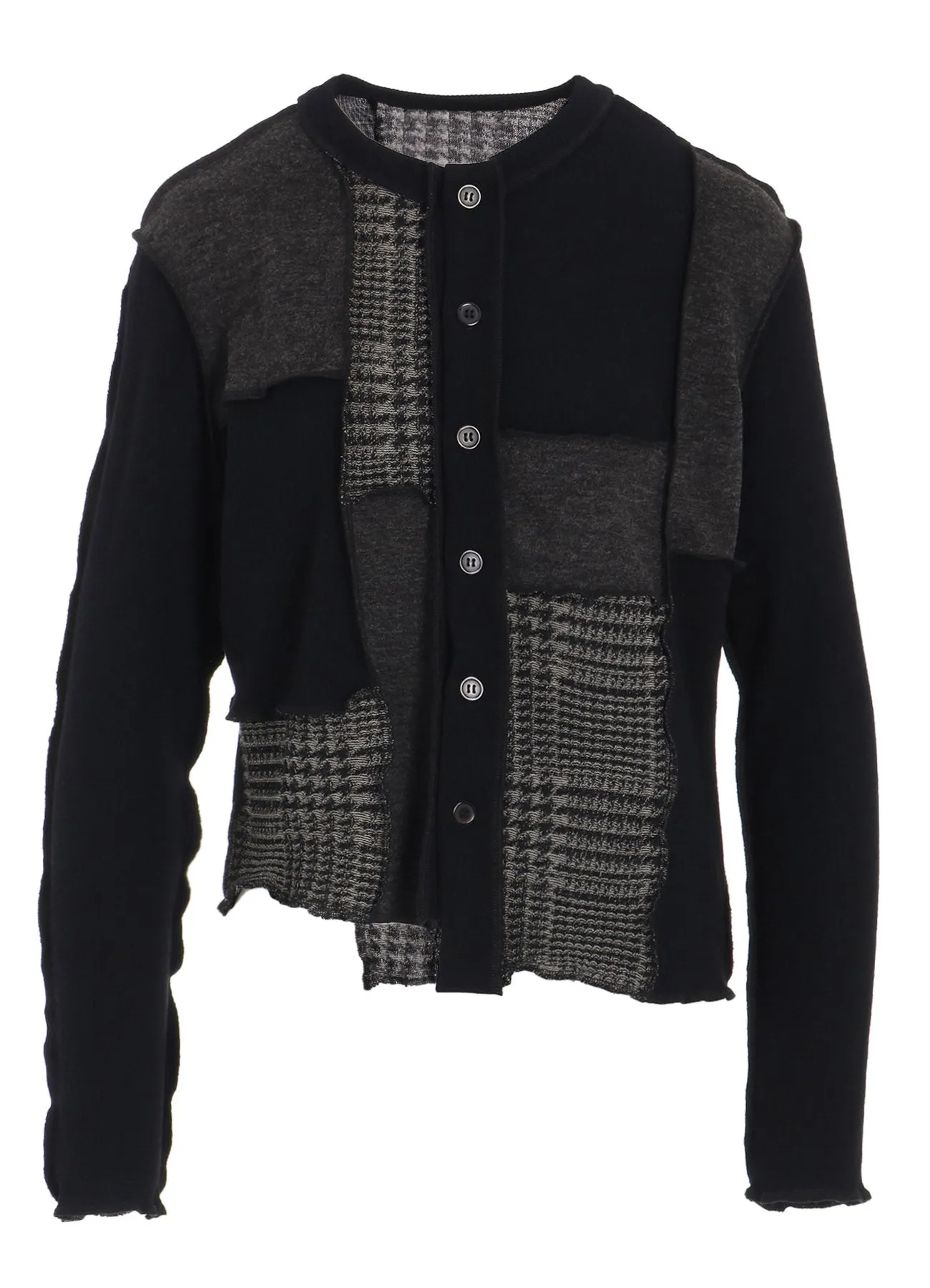 HANDSTOOTH/PLAID PATCHWORK LONG SLEEVE CARDIGAN
