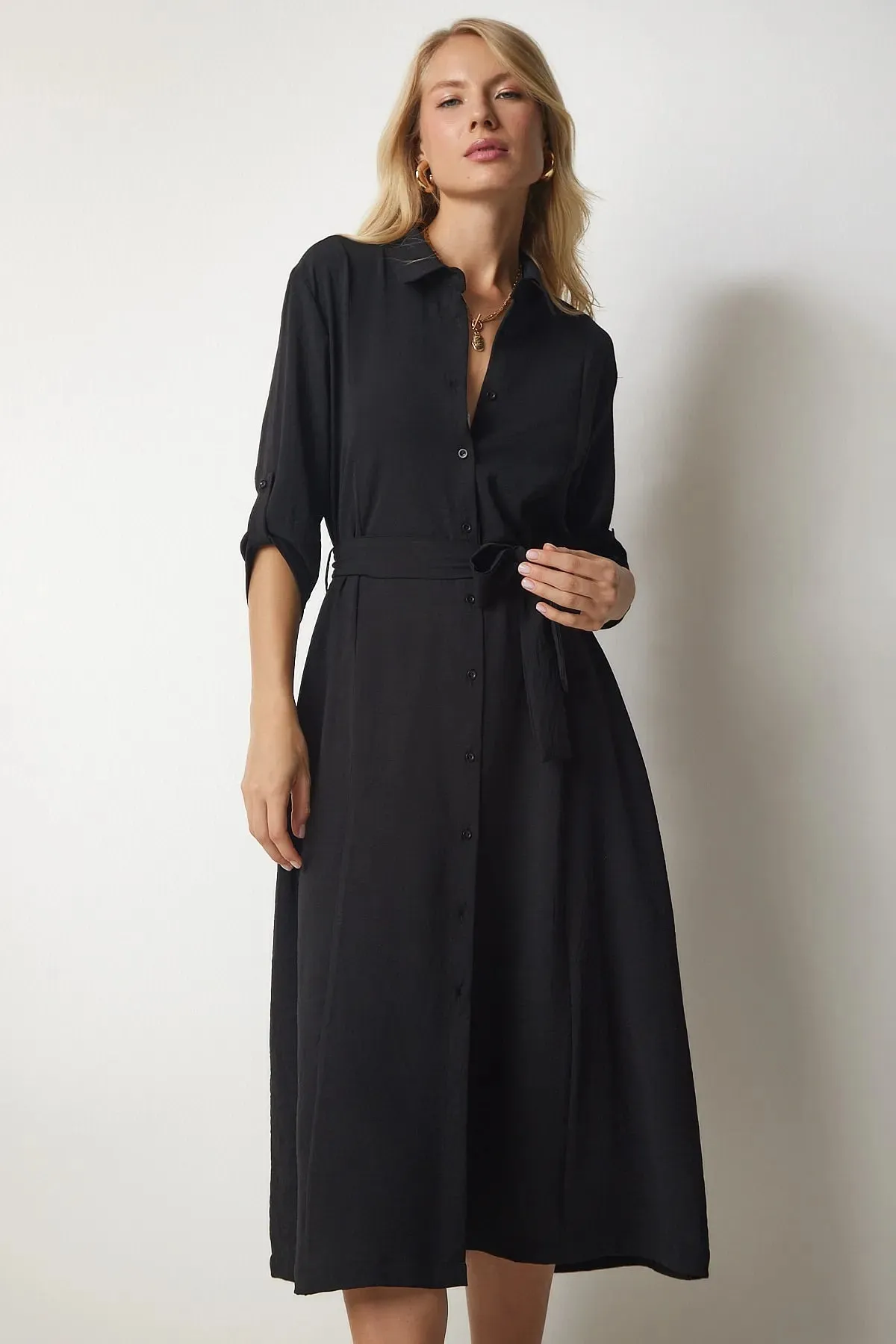 Happiness Istanbul Women's Belted Shirt Dress