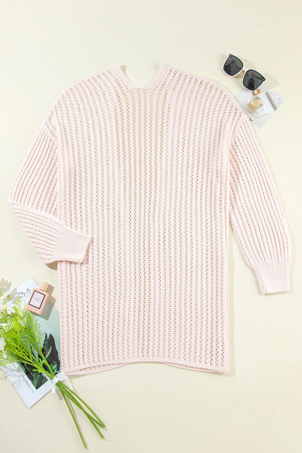 Hollowed Crochet Open Front Cardigan