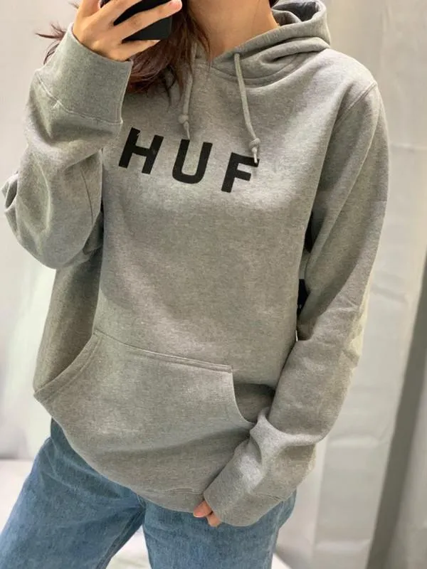 Huf Essentials Original Logo Pullover Hoodie Grey Heather PF00099