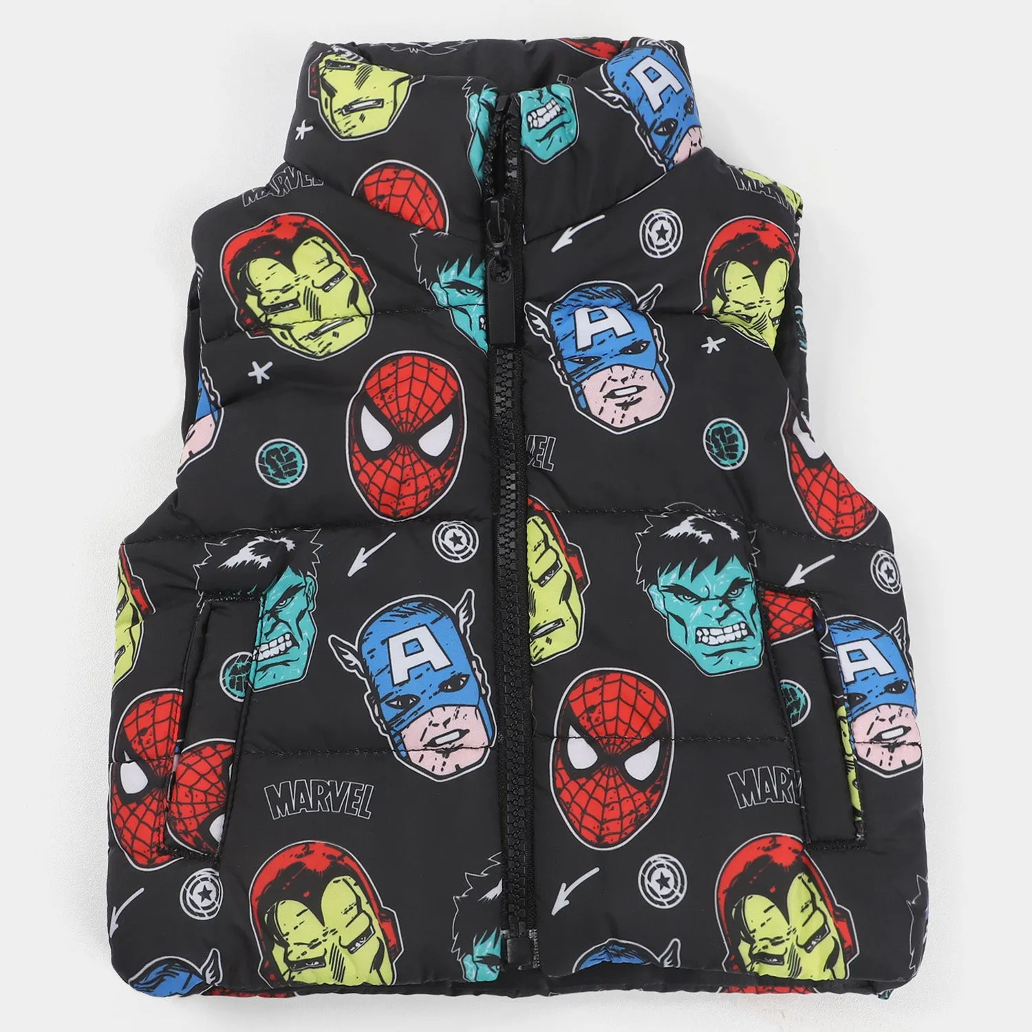 Infant Boys Quilted Zipper Jacket Character-BLACK