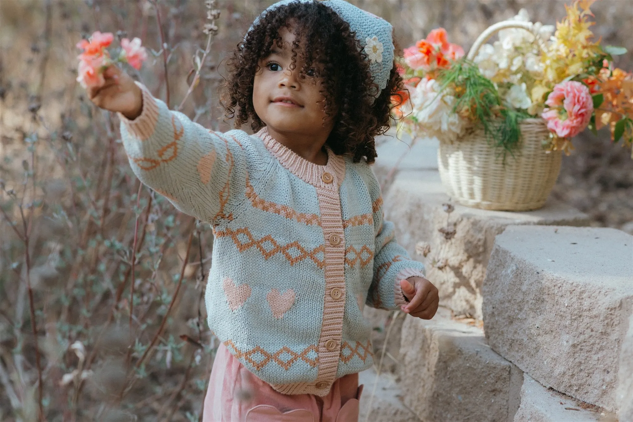 Intarsia Hearts Cardigan - Dusty Blue