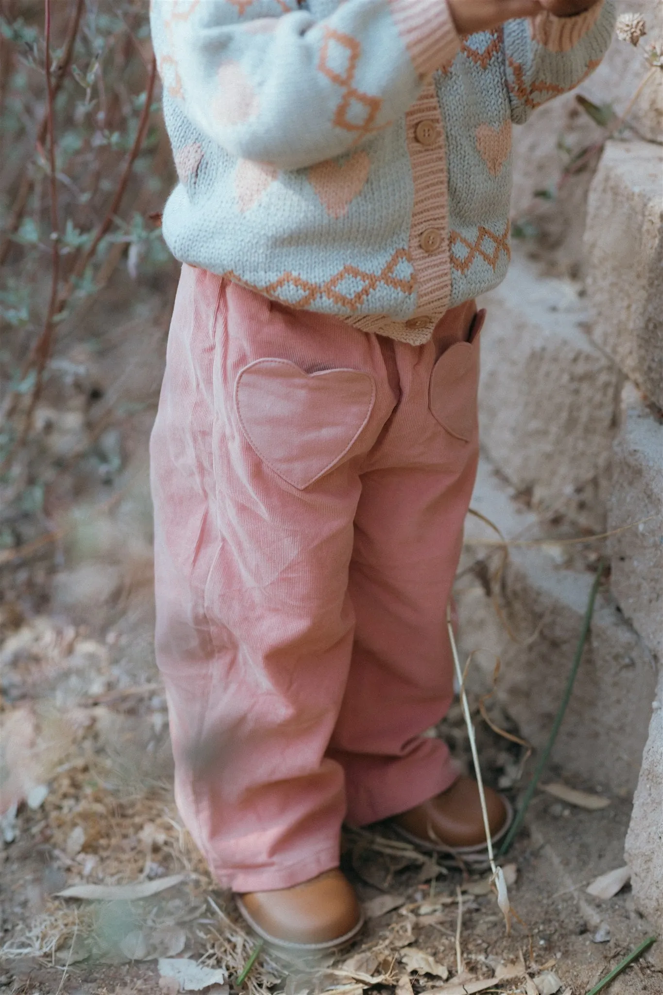 Intarsia Hearts Cardigan - Dusty Blue