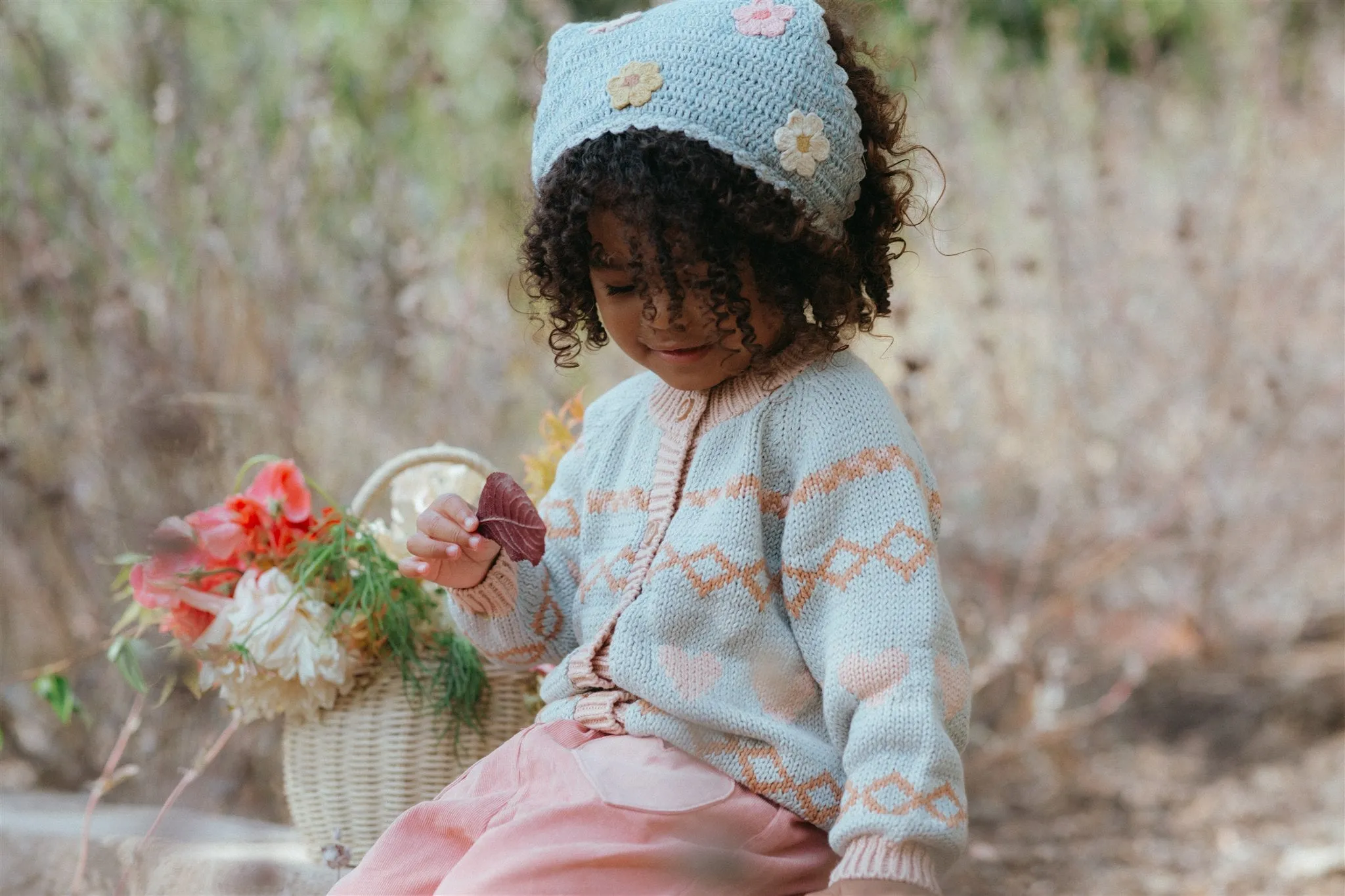 Intarsia Hearts Cardigan - Dusty Blue