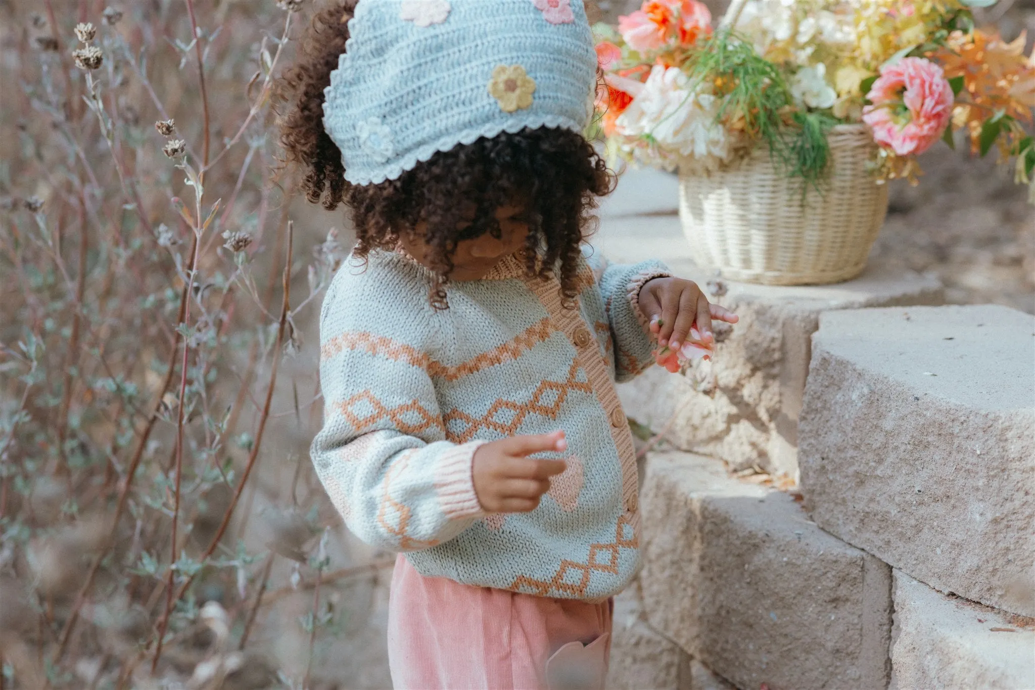 Intarsia Hearts Cardigan - Dusty Blue