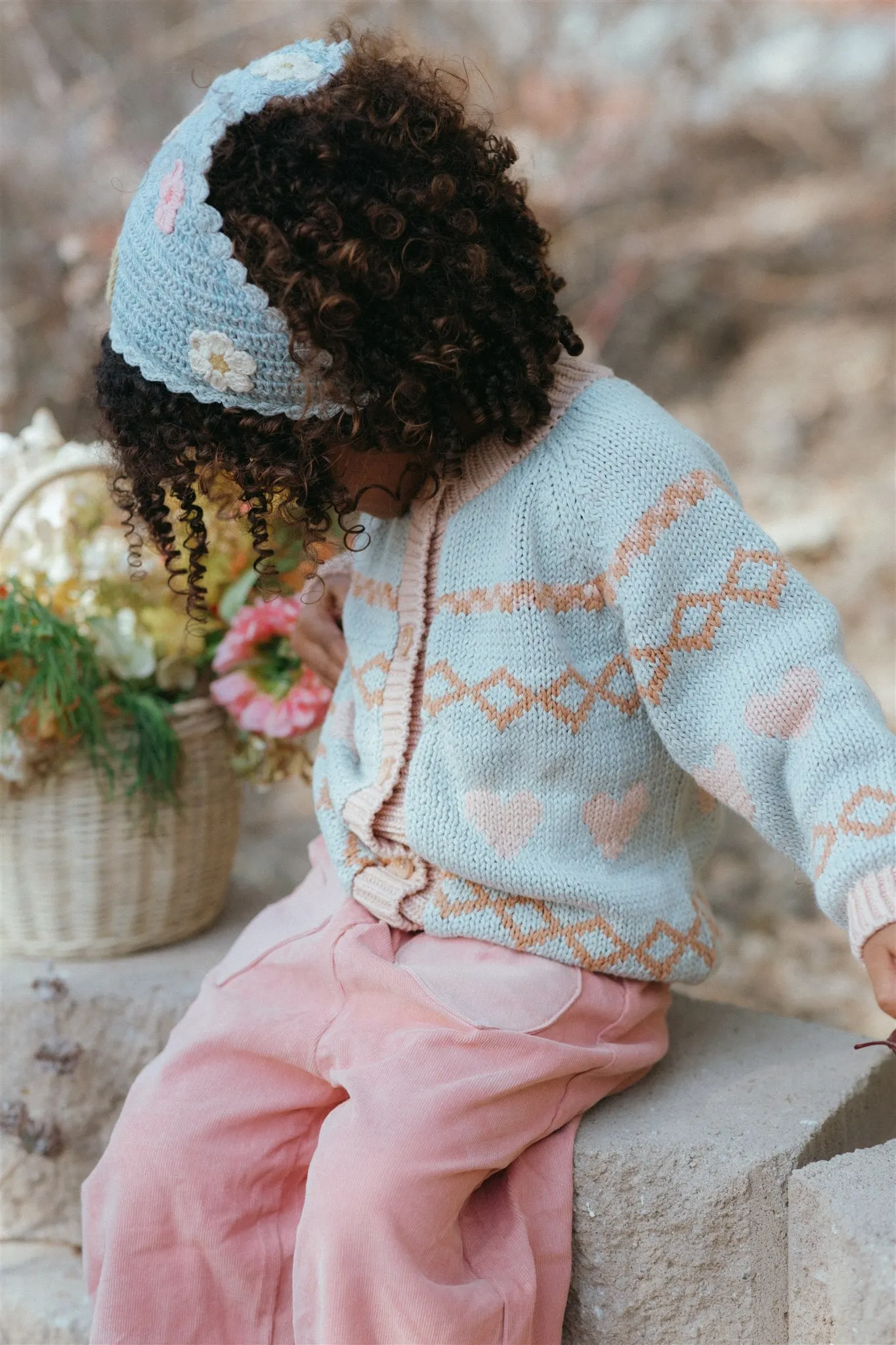 Intarsia Hearts Cardigan - Dusty Blue