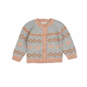 Intarsia Hearts Cardigan - Dusty Blue