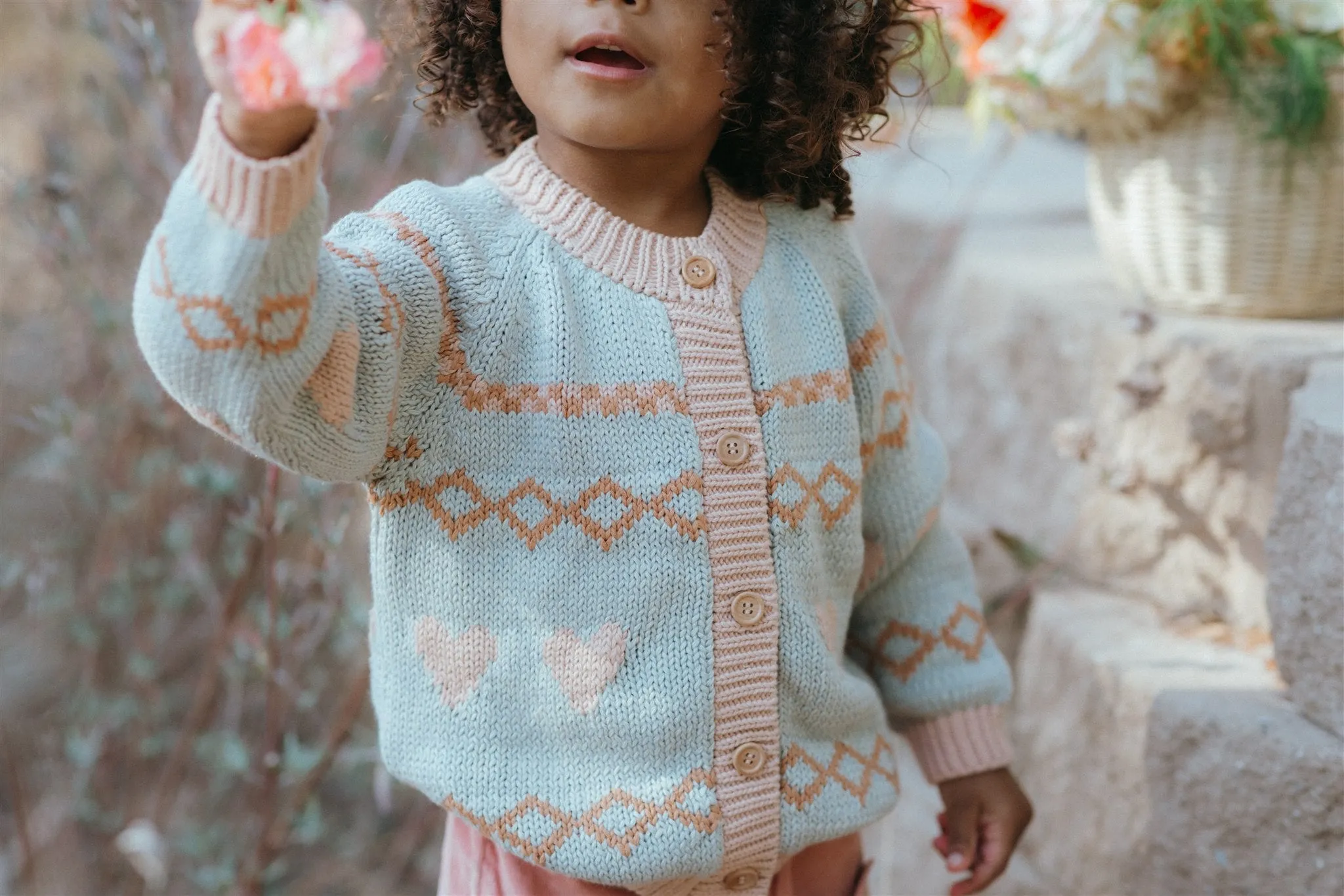Intarsia Hearts Cardigan - Dusty Blue