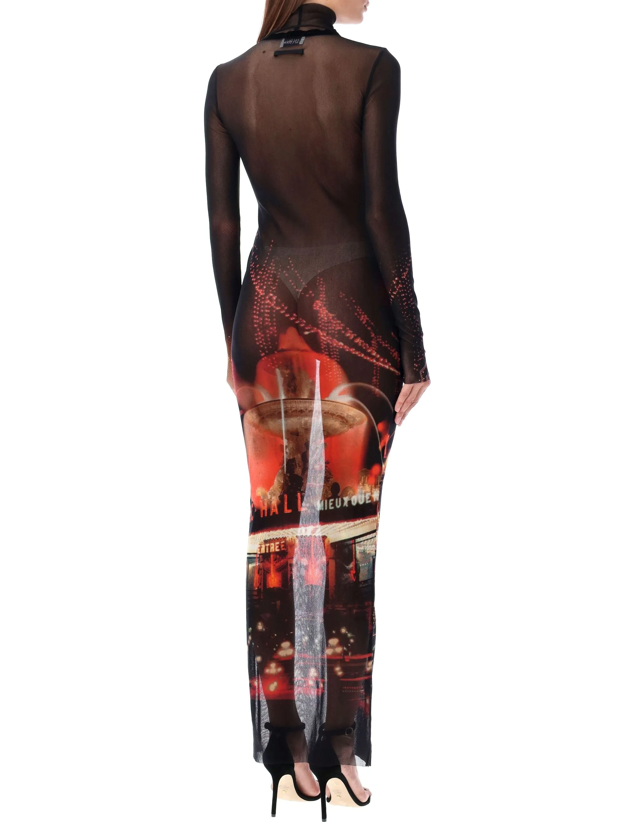 JEAN PAUL GAULTIER Chic Turtleneck Mesh Floor-Length Dress