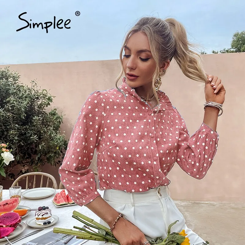 Joskaa Office Lady Turtleneck Polka Dots Women Blue Shirt Autumn Causal  Ladies Skinny Top Female Regular Sleeves Blouse 2024