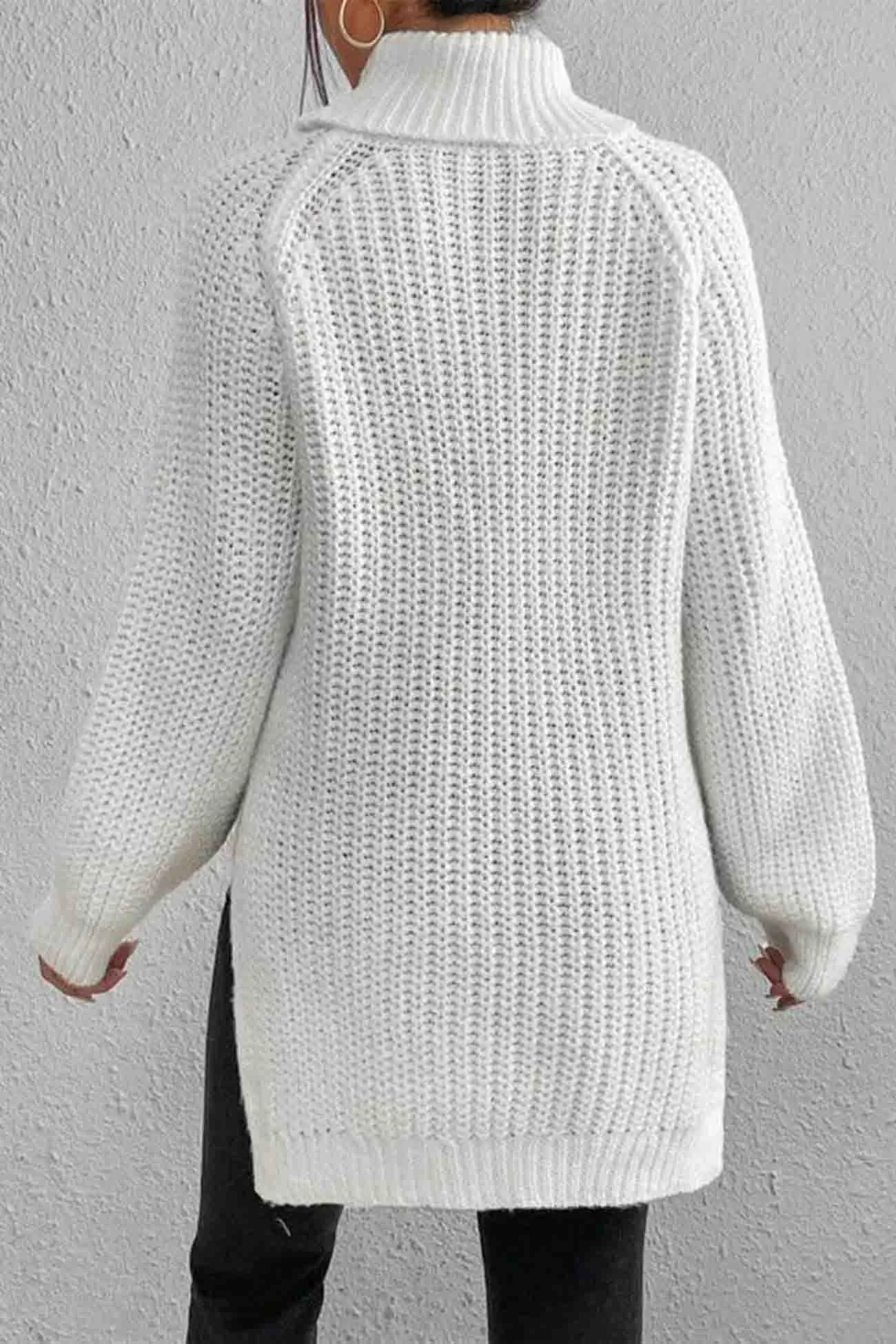 Joskaa Raglan Sleeve Turtleneck Slit Mid-Length Sweater