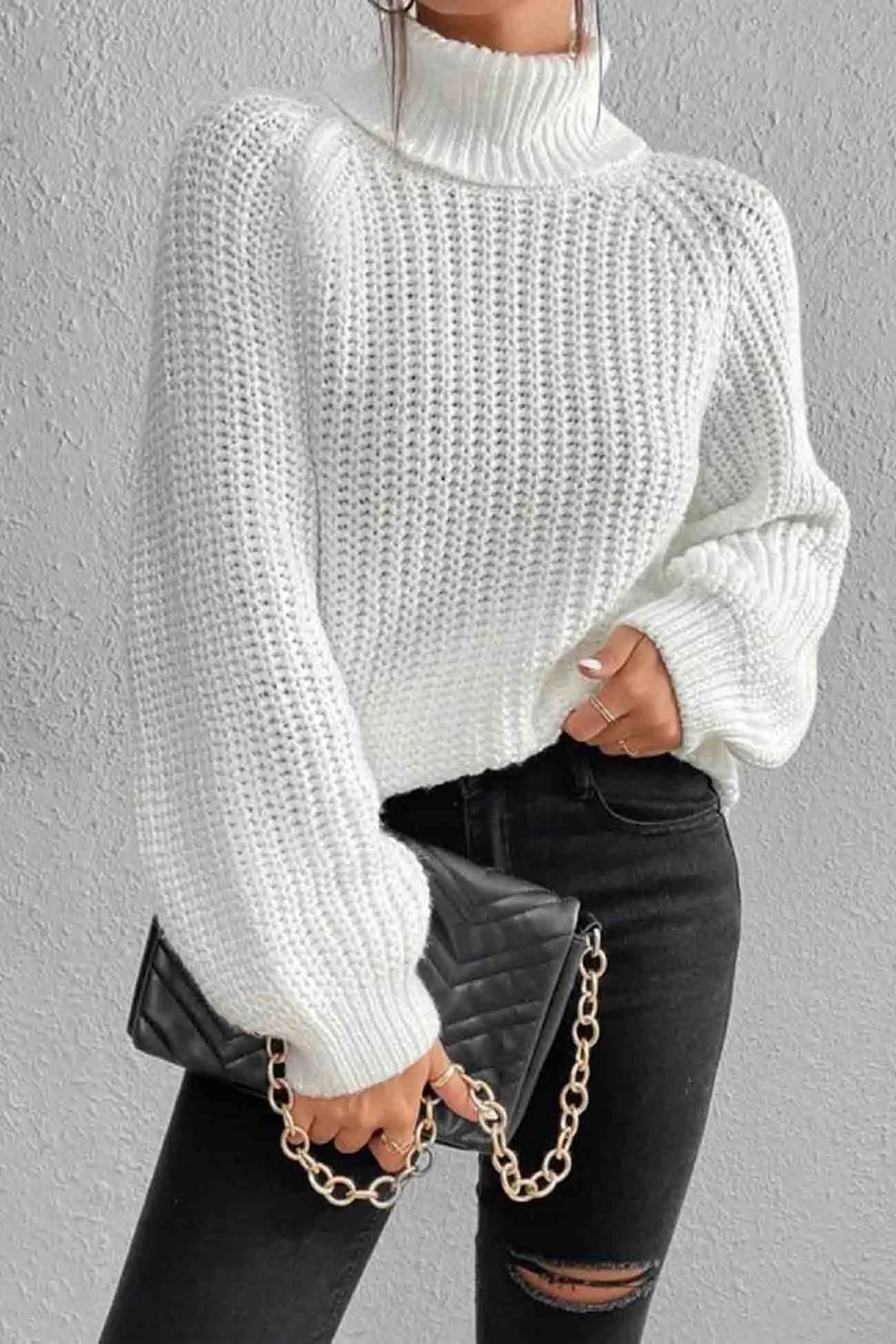 Joskaa Raglan Sleeve Turtleneck Slit Mid-Length Sweater