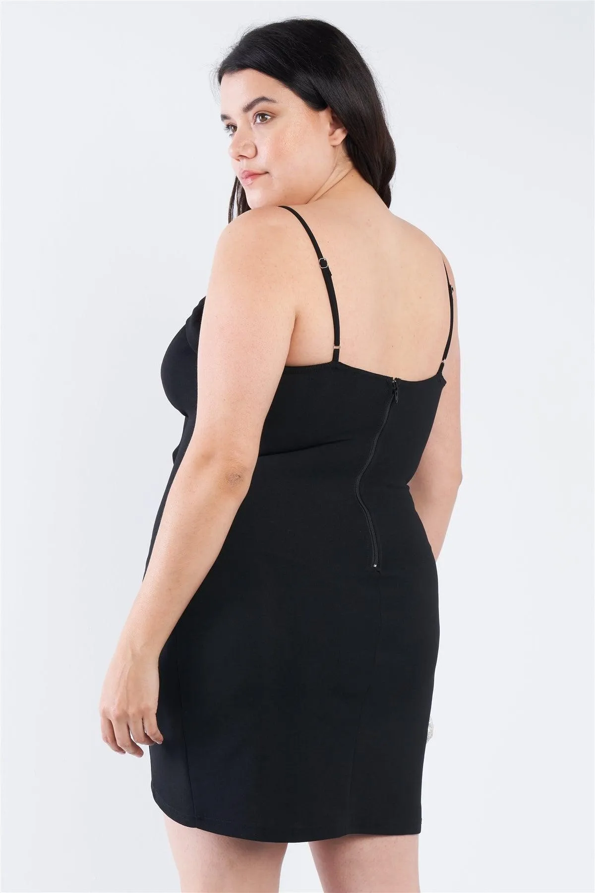 Junior Plus Size Black Wrap Front Ruched Bodycon Mini Dress /3-2-2