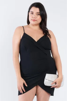 Junior Plus Size Black Wrap Front Ruched Bodycon Mini Dress /3-2-2