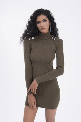 Khaki Padded Knitted Mini Dress