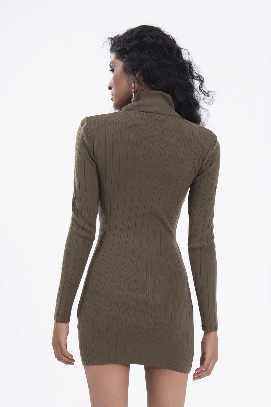 Khaki Padded Knitted Mini Dress