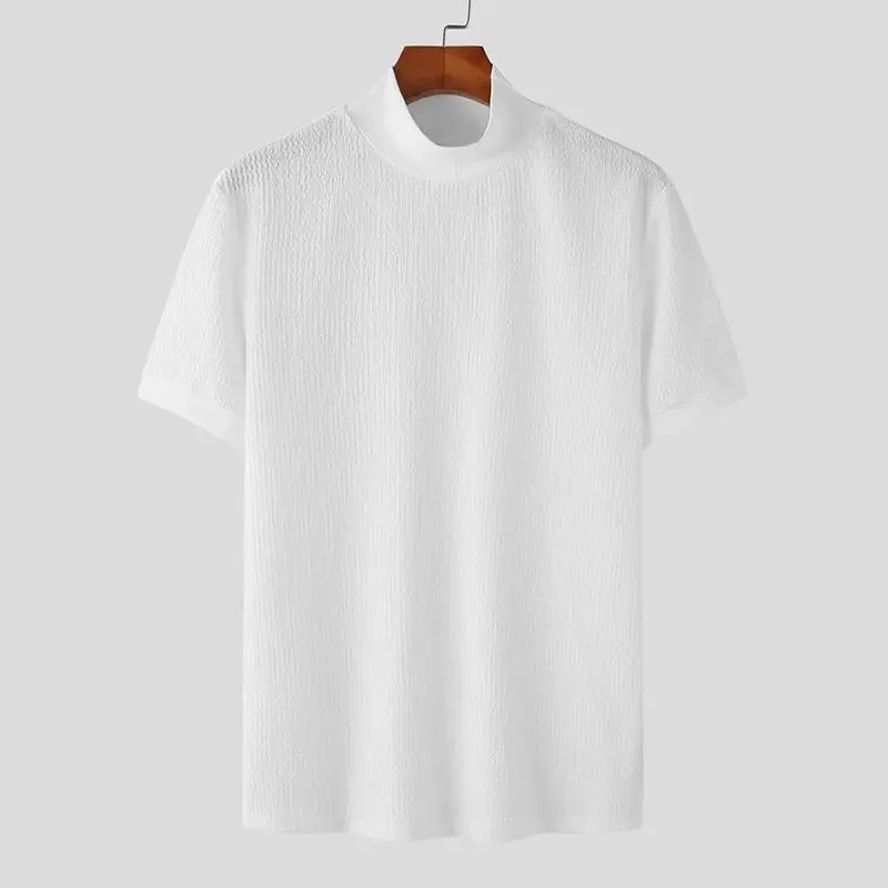 Knit High Neck Solid Color T-Shirt