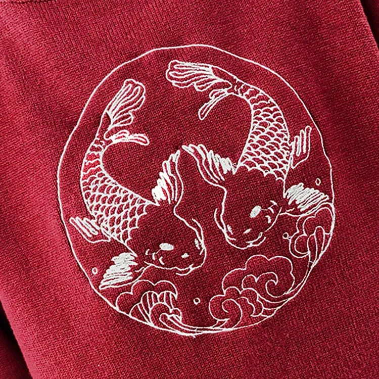 Koi Fish Embroidery Vintage Knit Sweater Tassel Skirt Two Piece