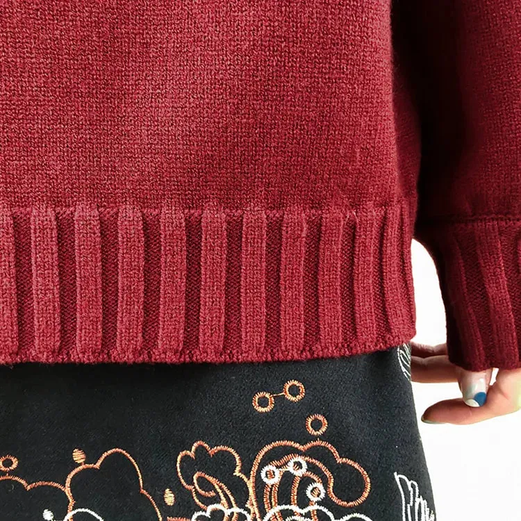 Koi Fish Embroidery Vintage Knit Sweater Tassel Skirt Two Piece