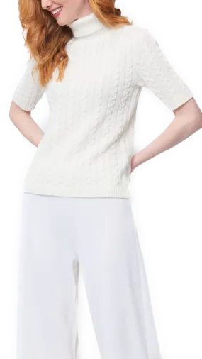 Lea Short Sleeved Cable-Knit Turtleneck - Winter White