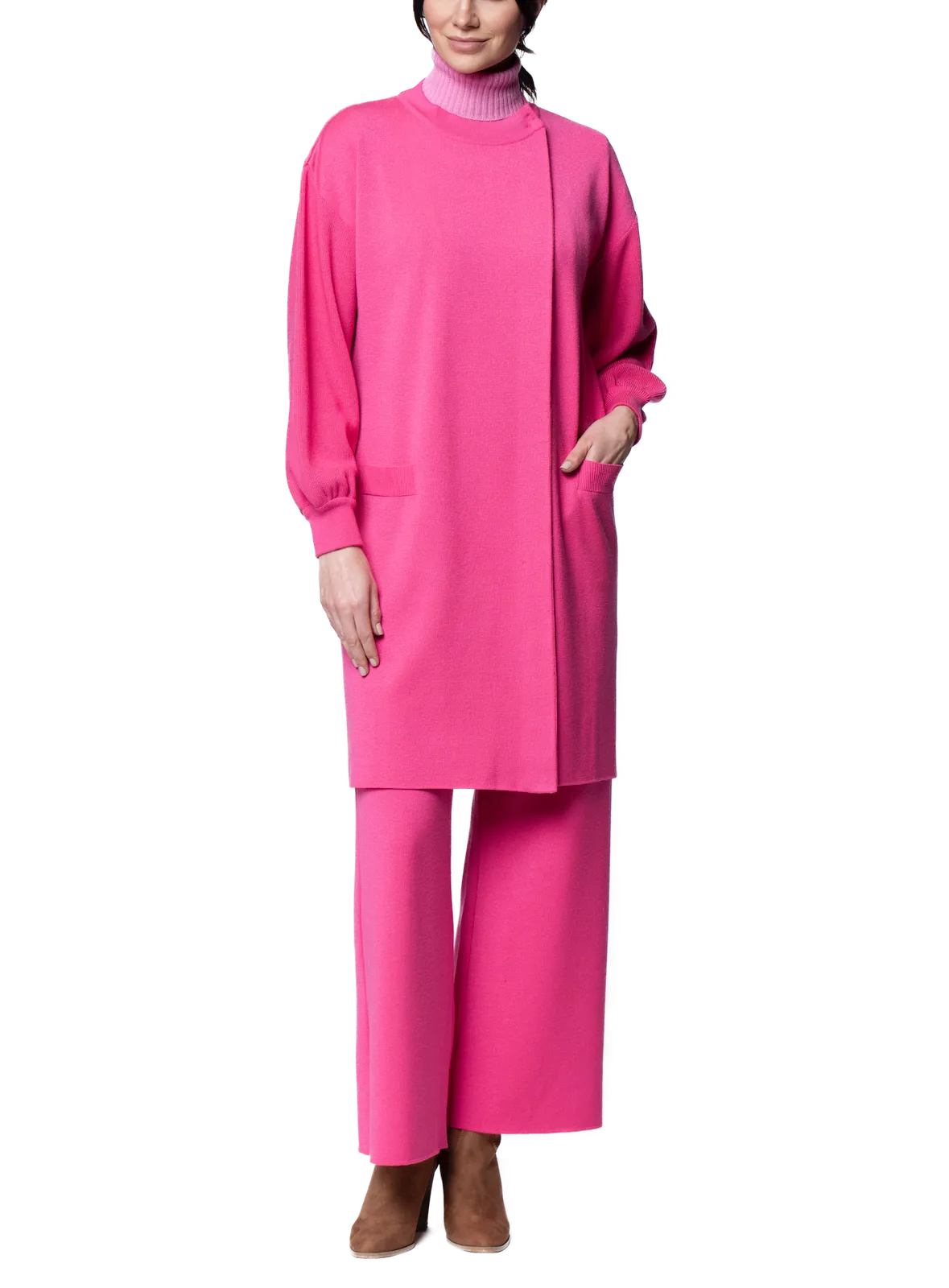Lilly Short Sleeved Cable-Knit Turtleneck, Soft Pink