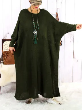 Loose Bat Sleeves Solid Color Sweater Dress