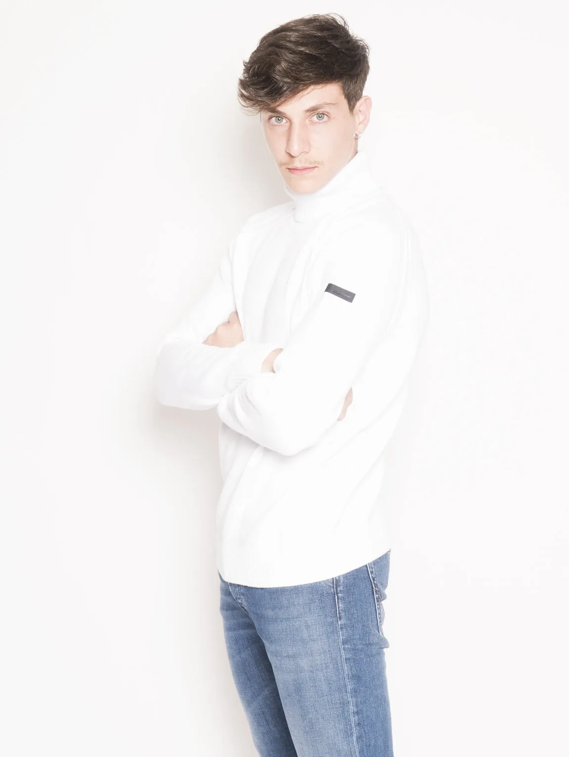 Maglia collo Alto Knit Cotton Plain Turtleneck Bianco