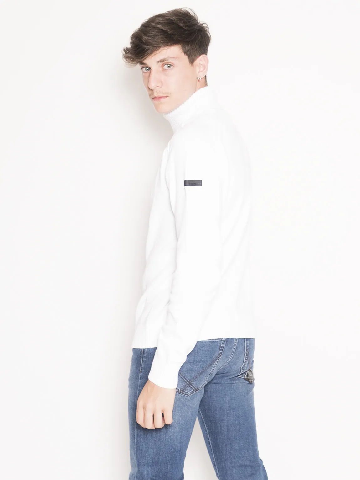 Maglia collo Alto Knit Cotton Plain Turtleneck Bianco
