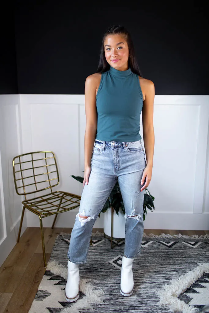 Marissa Turtleneck Top- Pine Green