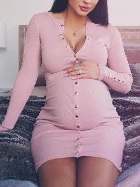 Maternity Dress Sexy Slim Solid Color Long Sleeve Dress