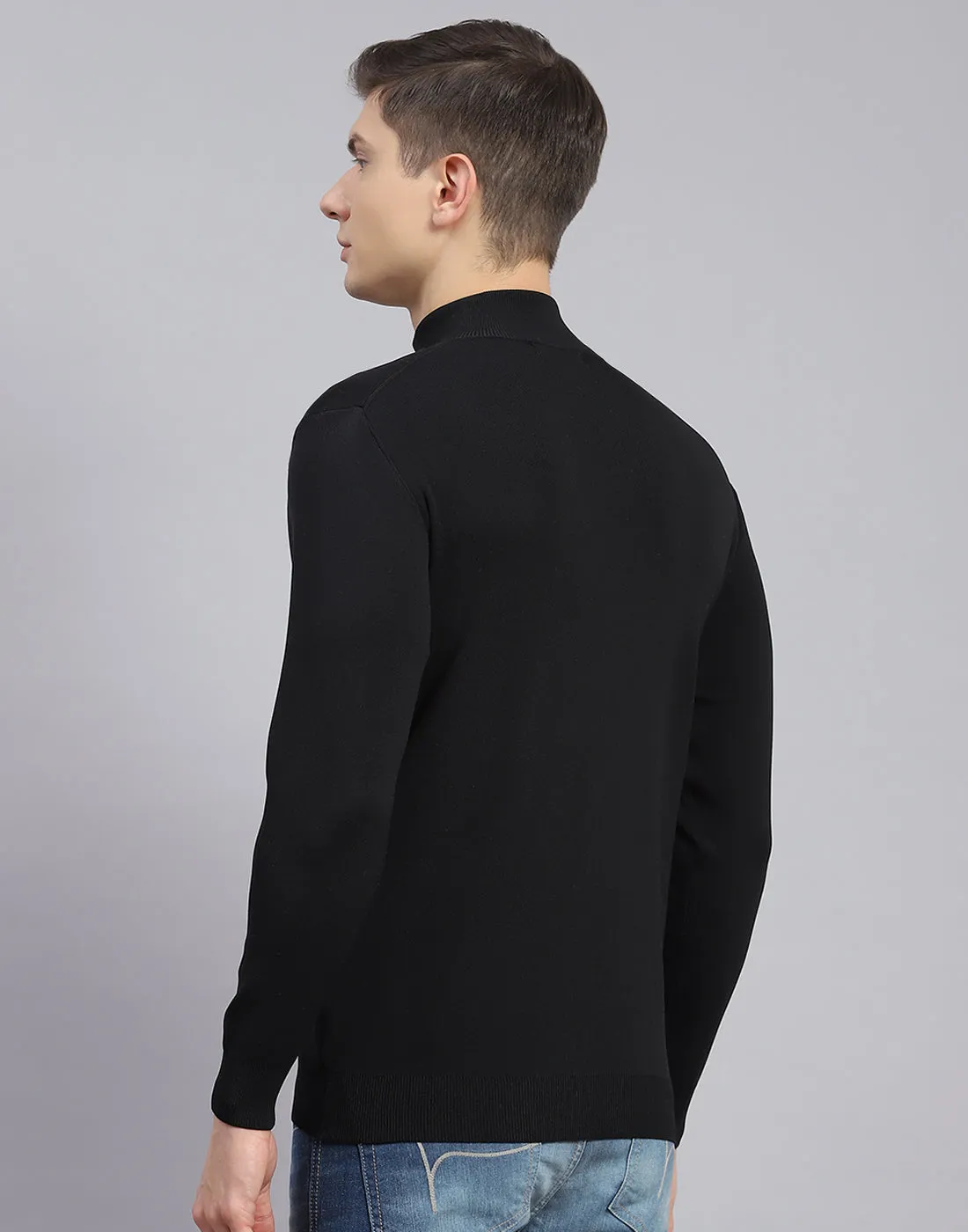 Men Black Solid H Neck Full Sleeve Sweater