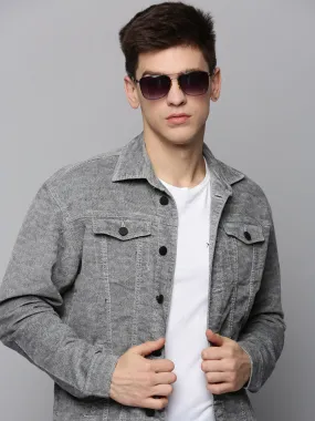 Men Grey Solid Western Jacket