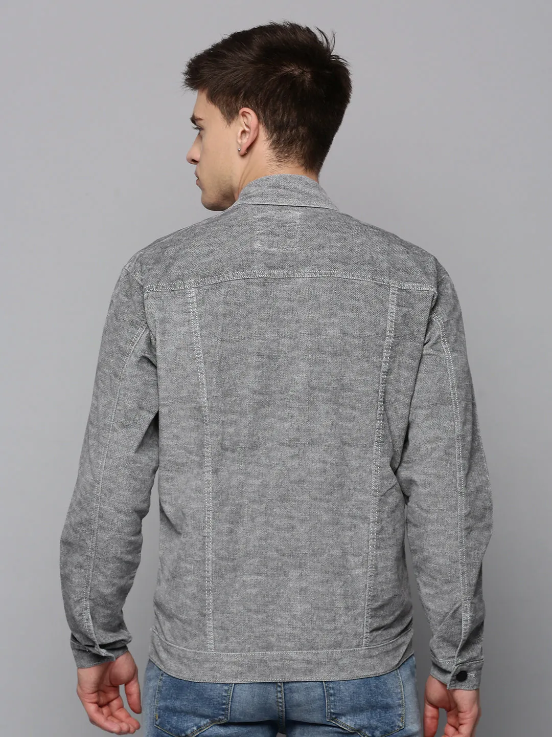 Men Grey Solid Western Jacket