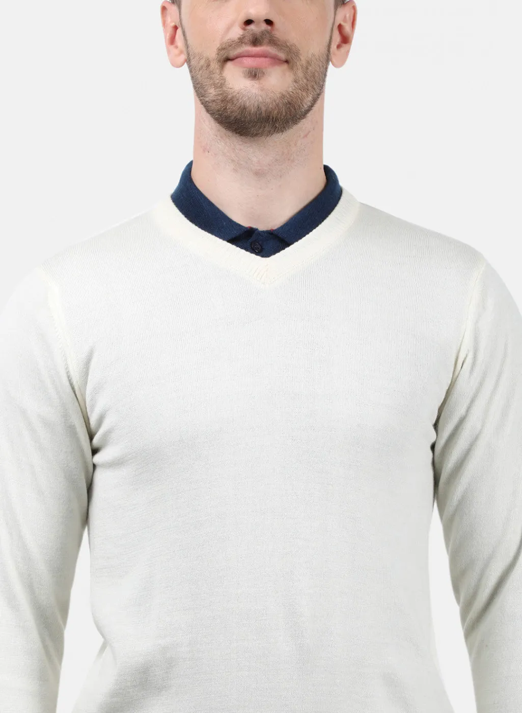 Men Off White Solid Pullover