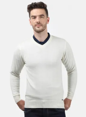 Men Off White Solid Pullover