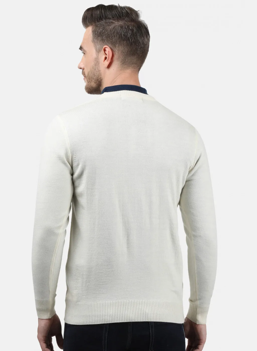 Men Off White Solid Pullover