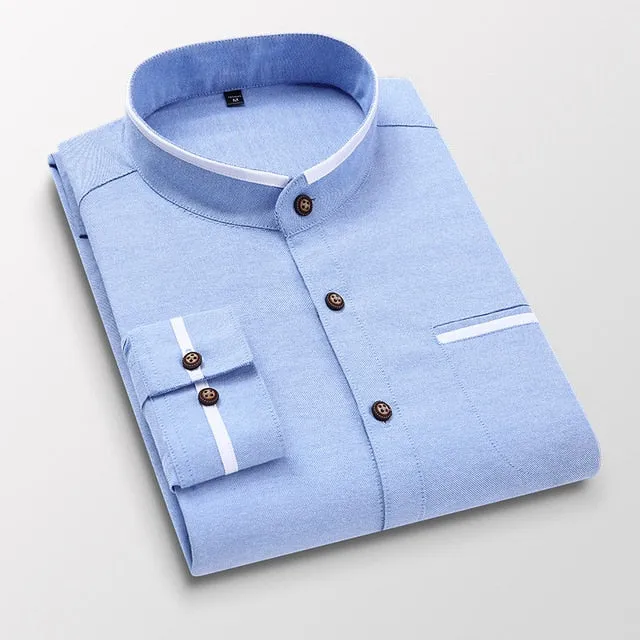 Men Shirt Long Sleeve Oxford Business Dress Casual Slim Fit
