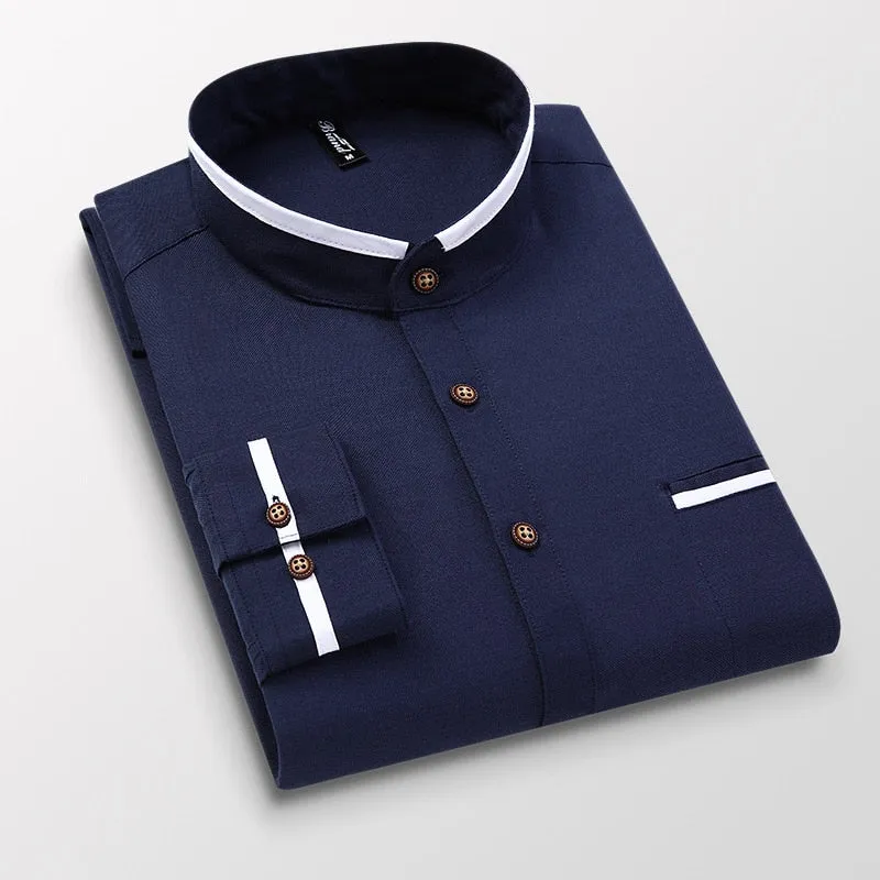 Men Shirt Long Sleeve Oxford Business Dress Casual Slim Fit