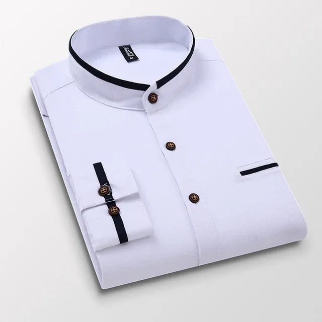 Men Shirt Long Sleeve Oxford Business Dress Casual Slim Fit