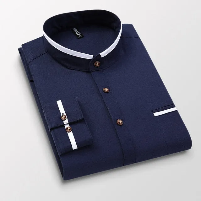 Men Shirt Long Sleeve Oxford Business Dress Casual Slim Fit