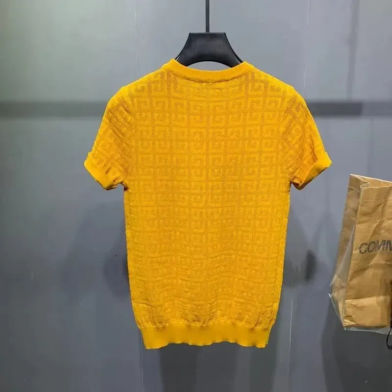 Men's Jacquard Hollow Ice Silk T-shirt Half Sleeve